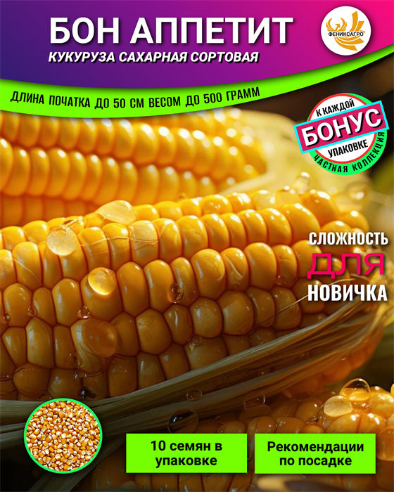 Кукуруза БОН АППЕТИТ Сахарная семена 10шт + Бонус + Рекомендации по проращиванию 10487