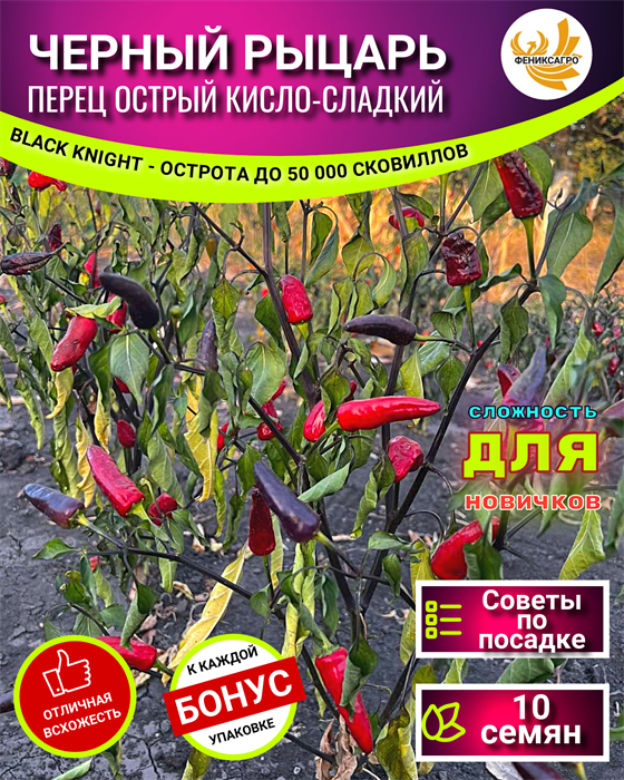 ЧЕРНЫЙ РЫЦАРЬ Перец Острый Кисло-Сладкий семена 10 шт + Бонус + Рекомендации по посеву БЕСПЛАТНО! 10087