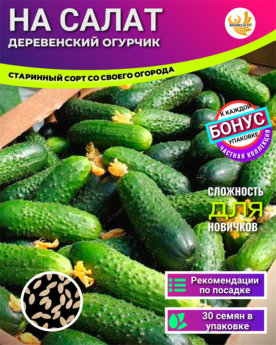 Деревенский Огурчик "На Салат" семена 20шт + Бонус + Рекомендации по посеву БЕСПЛАТНО! 10257