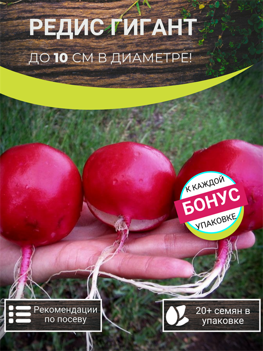 Редис ГИГАНТ семена 20 шт + Бонус + Рекомендации по посадке БЕСПЛАТНО! 10373